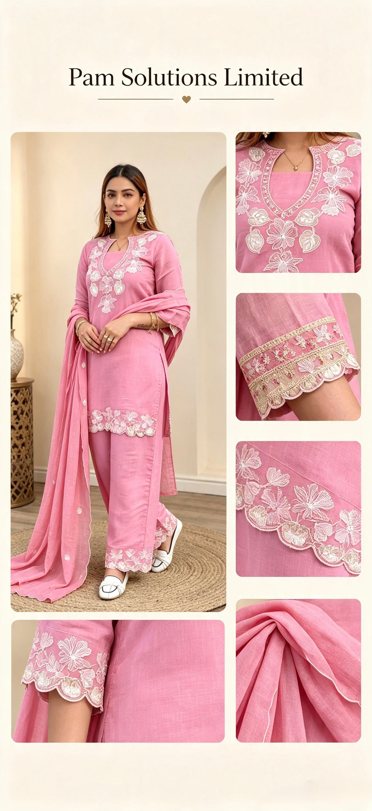 🌸 Pink Embroidered Suit Set — Pam Solutions Limited