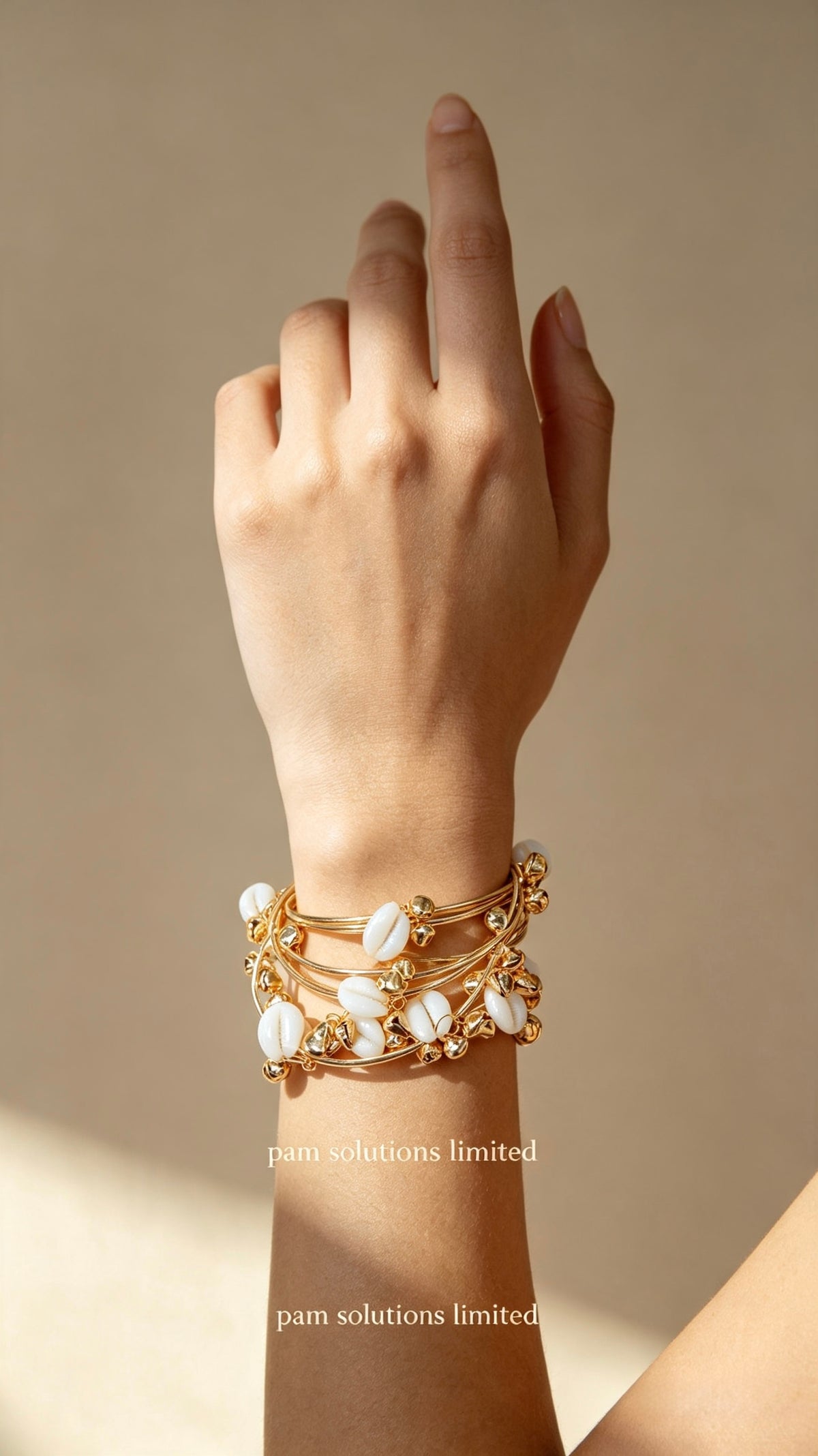 🐚 Cowrie Shell & Gold Bangle Set — 1 Pair (2 Bangles)