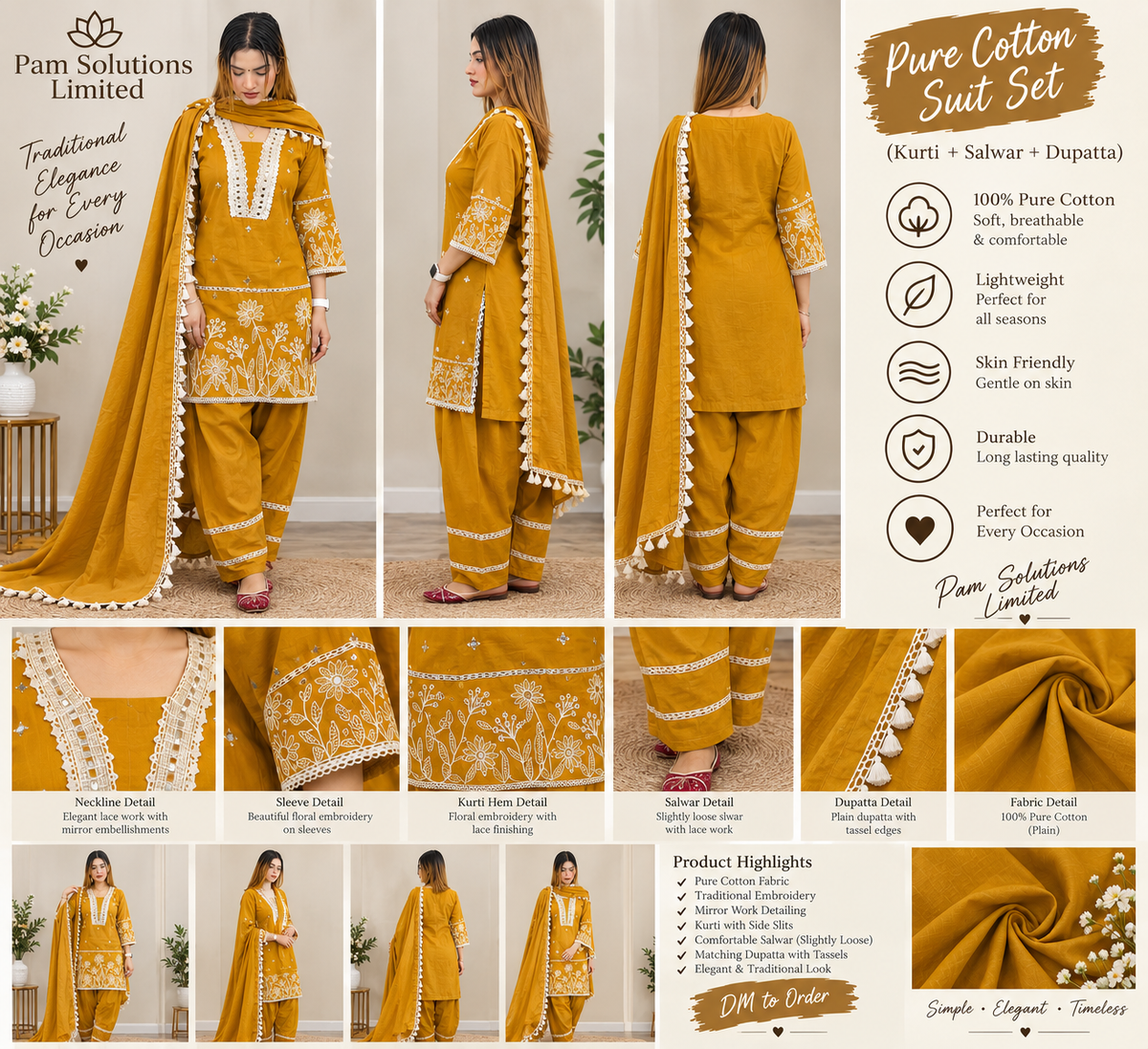 🌼 Mustard Pure Cotton Suit Set