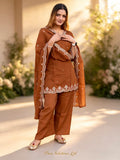 🤎 Rust Brown Embroidered Punjabi Suit