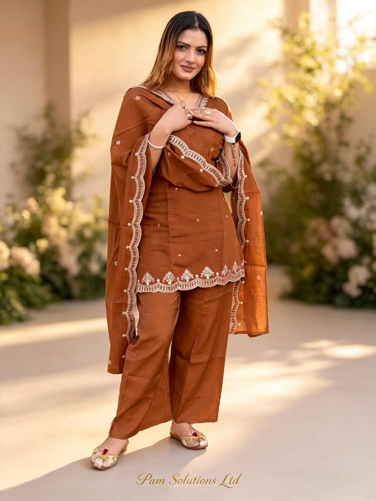 🤎 Rust Brown Embroidered Punjabi Suit