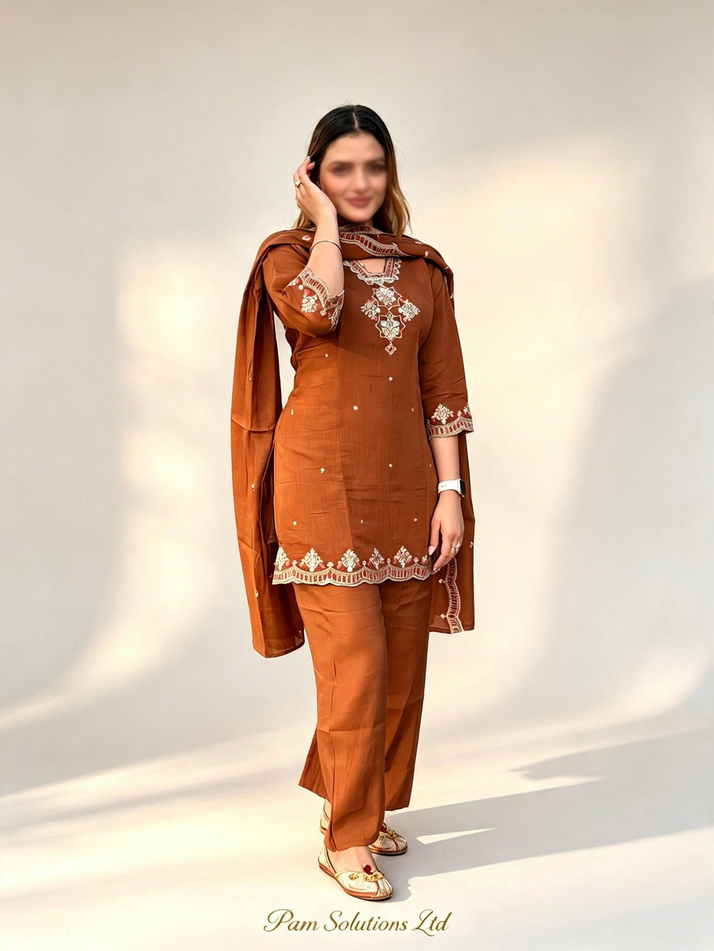 🤎 Rust Brown Embroidered Punjabi Suit