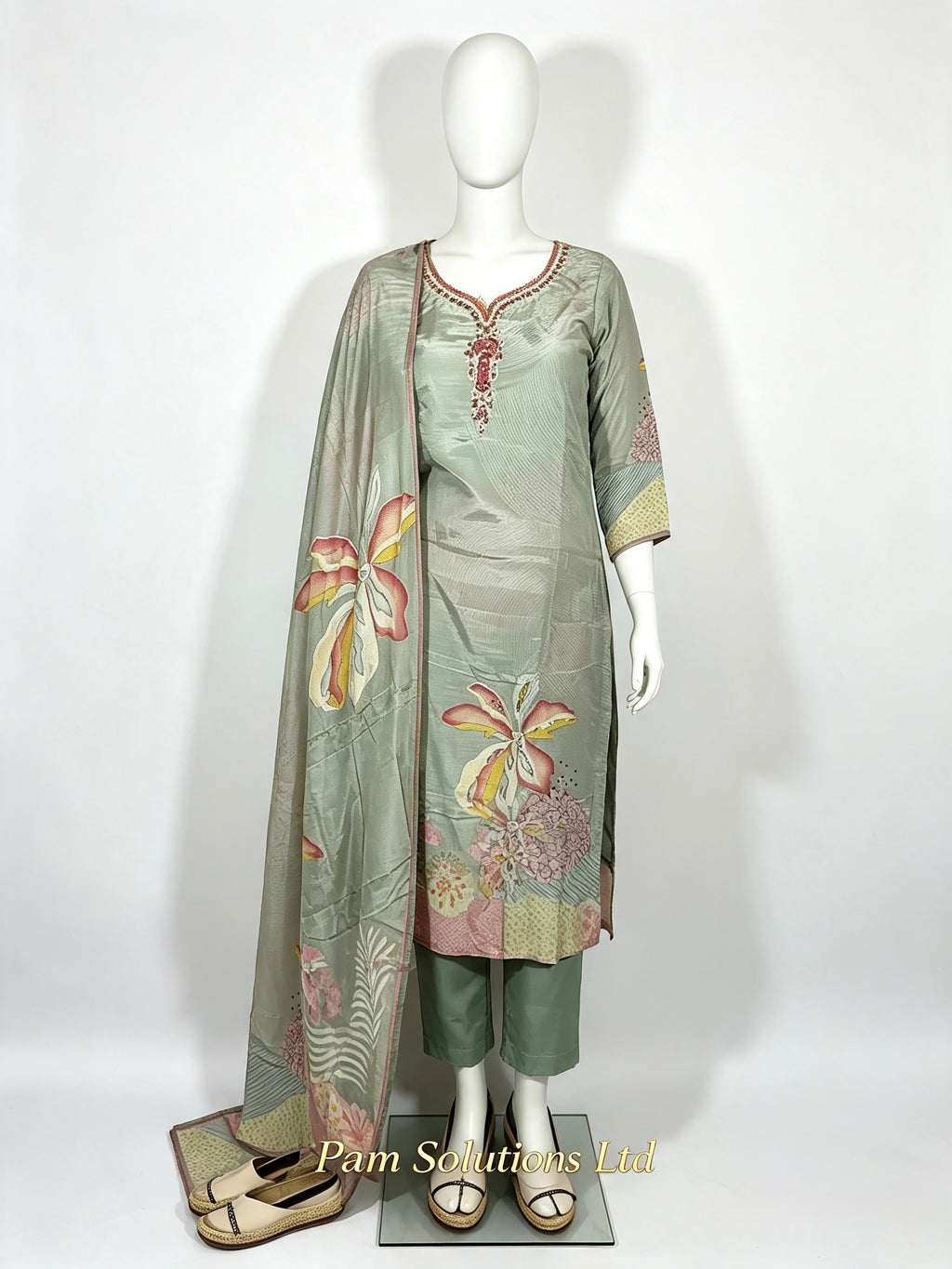 🌸 Sage Green Floral Printed Suit
