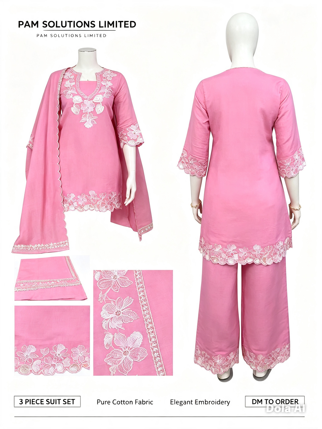 🌸 Pink Embroidered Suit Set — Pam Solutions Limited