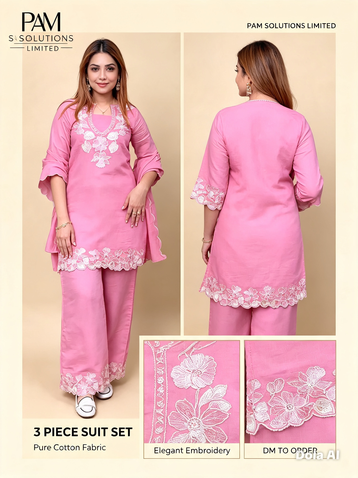 🌸 Pink Embroidered Suit Set — Pam Solutions Limited
