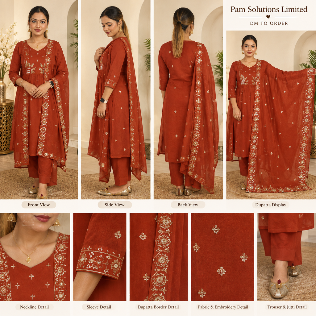 Rust Red Embroidered Punjabi Suit ❤️
