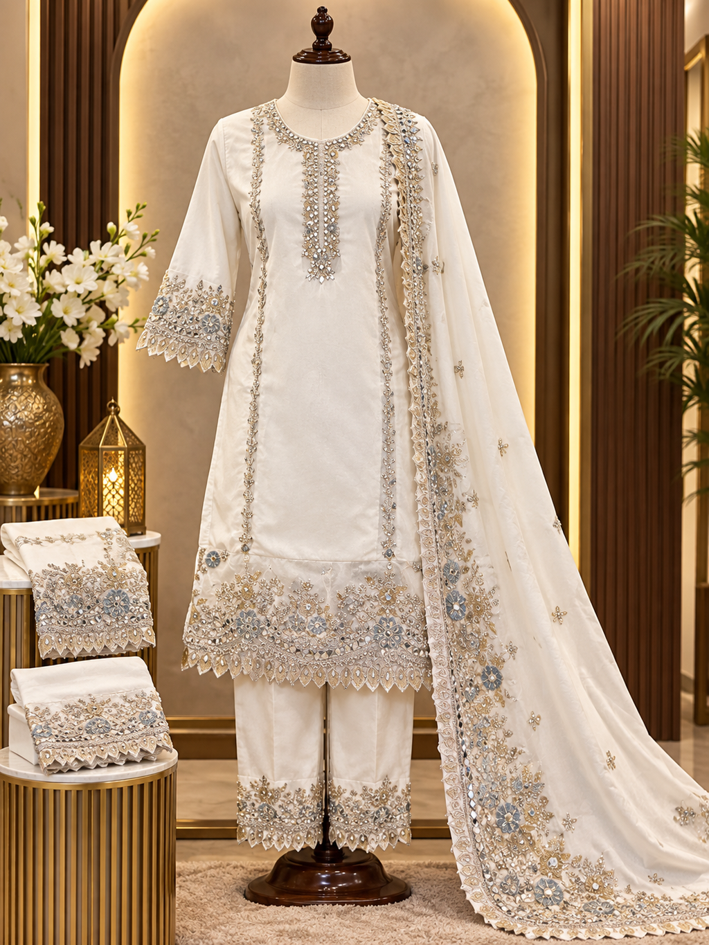 ✨ Ivory Gold Embroidered Luxury Suit