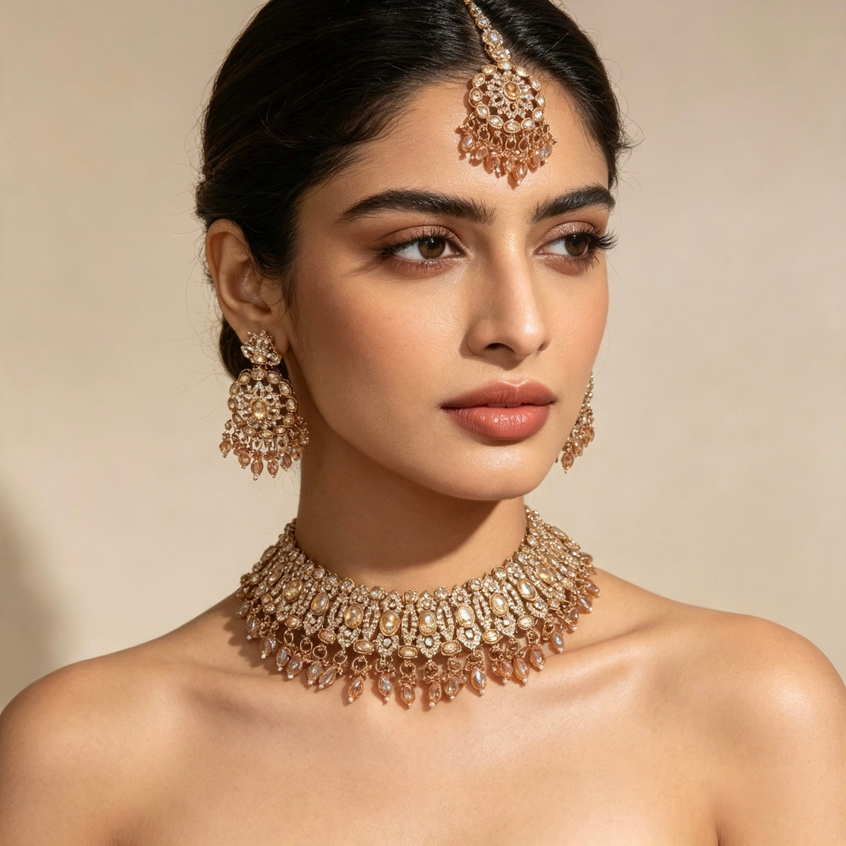 💎 Champagne Gold Kundan Choker Set — Pam Solutions Limited