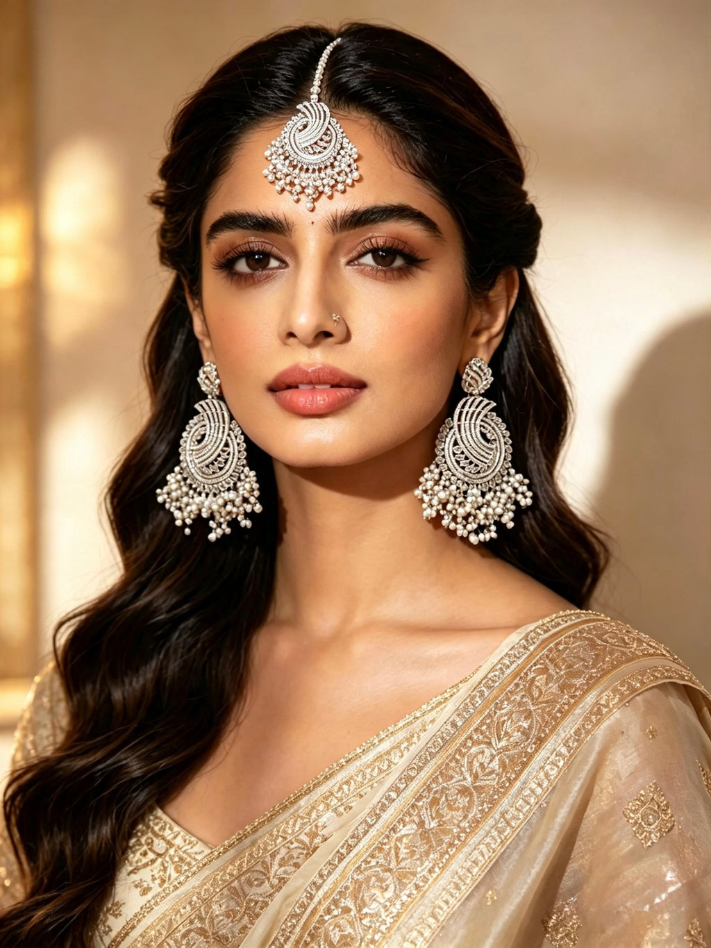 💎 Silver White Pearl & Crystal Jhumka Set — Pam Solutions Limited