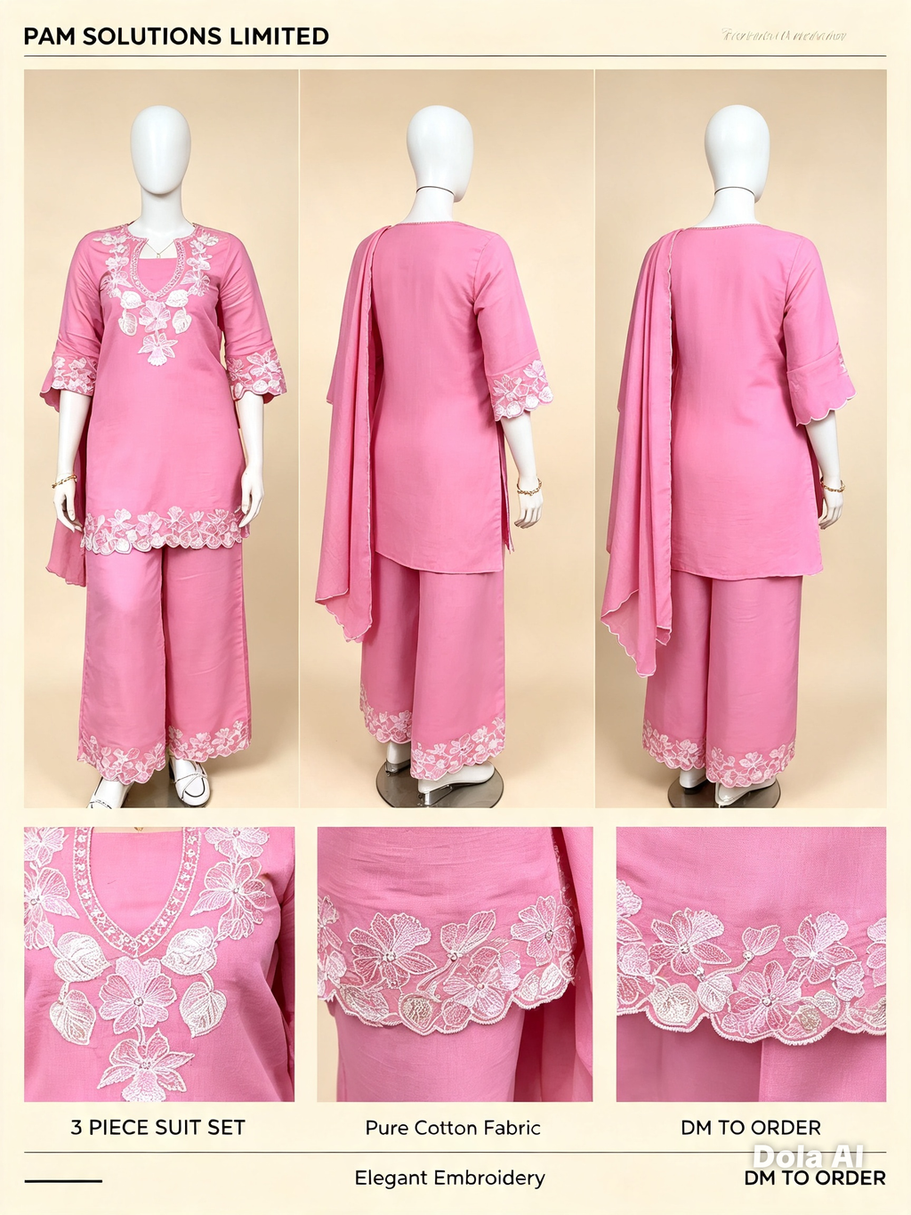 🌸 Pink Embroidered Suit Set — Pam Solutions Limited