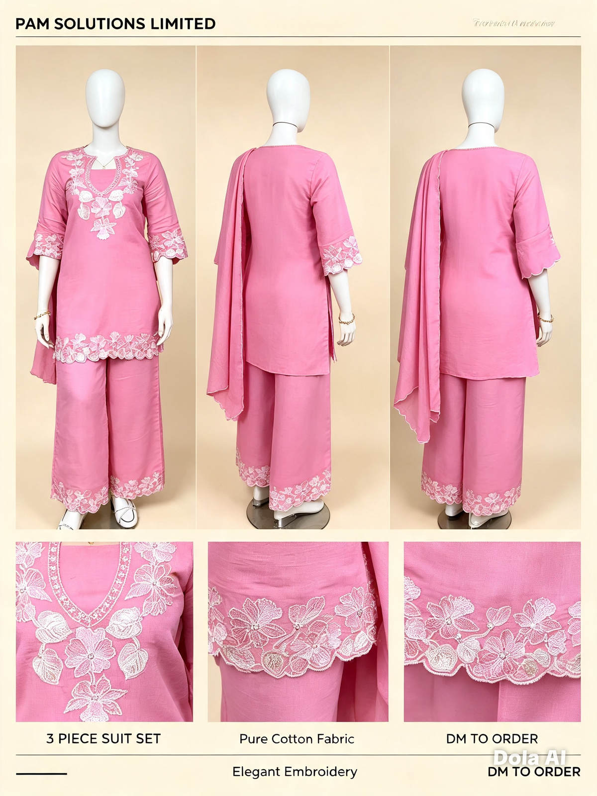 🌸 Pink Embroidered Suit Set — Pam Solutions Limited