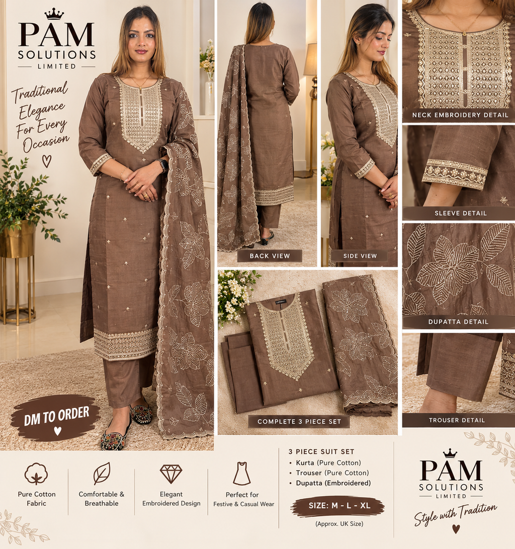 🤎 Mocha Brown Embroidered Punjabi Suit