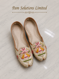 👑 Embroidered Punjabi Jutti — Cream Multi-Color — Pam Solutions Limited