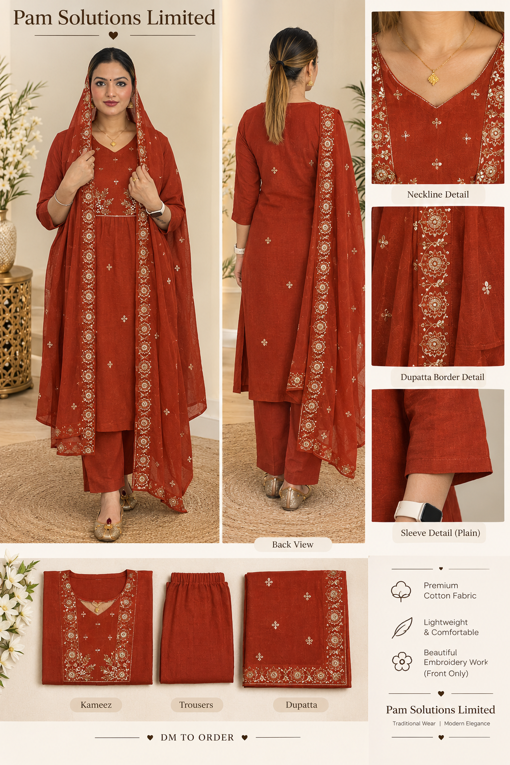 Rust Red Embroidered Punjabi Suit ❤️