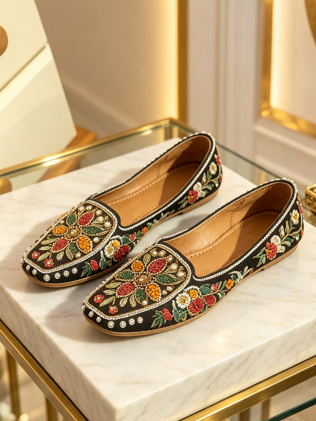 🖤 Black Multicolour Embroidered Punjabi Jutti — Product Description