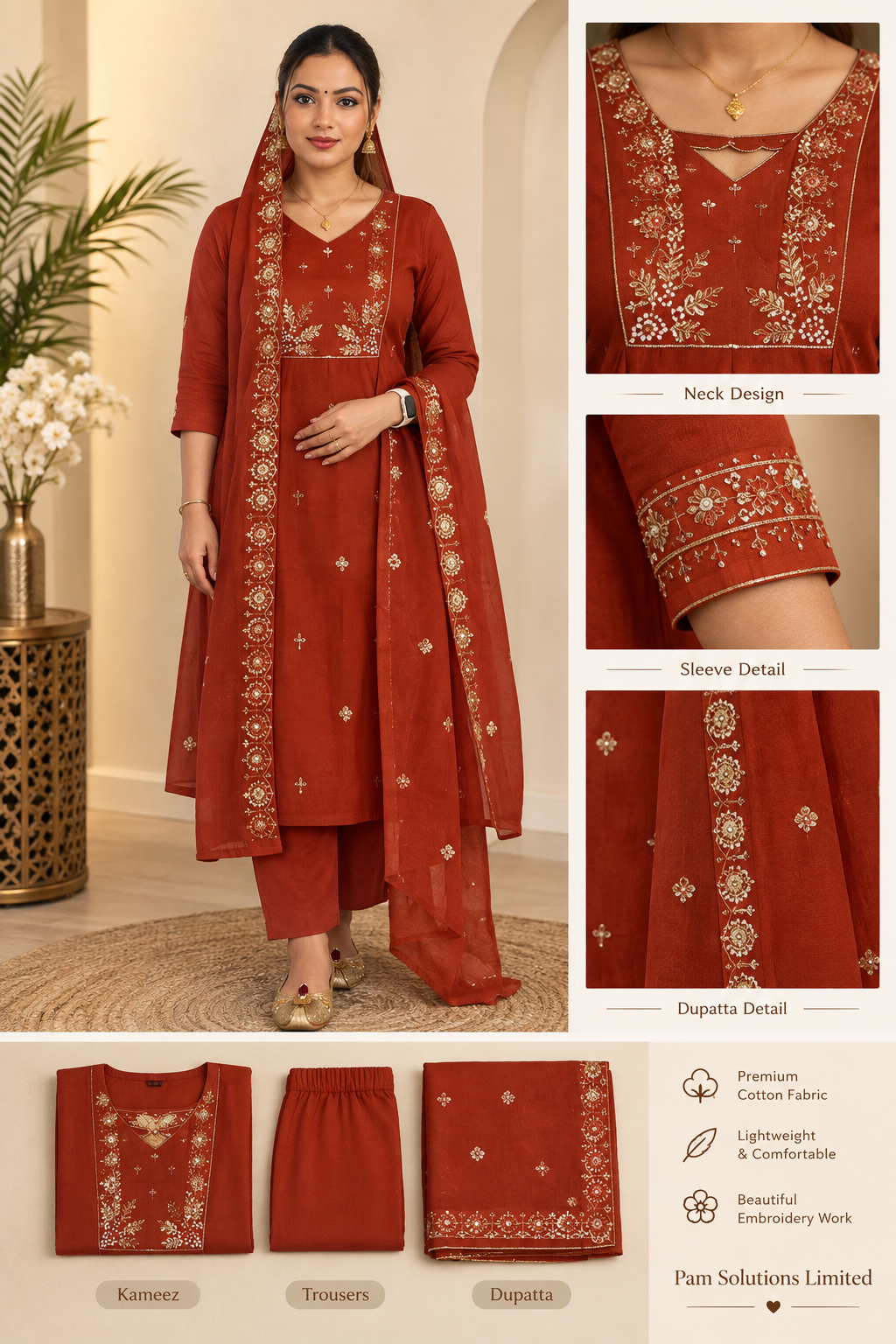 Rust Red Embroidered Punjabi Suit ❤️