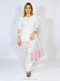 Elegant White & Pink Embroidered Suit