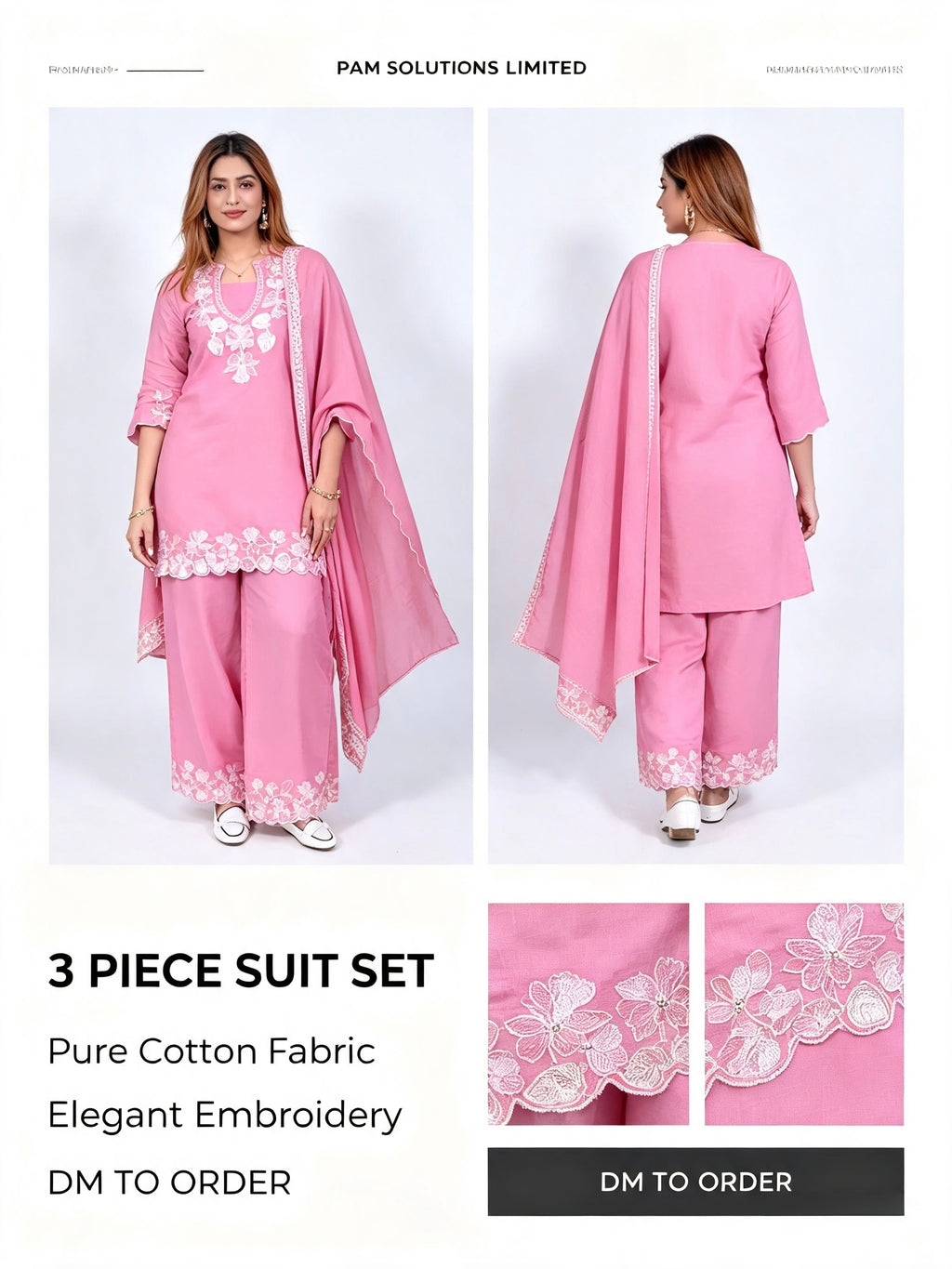 🌸 Pink Embroidered Suit Set — Pam Solutions Limited