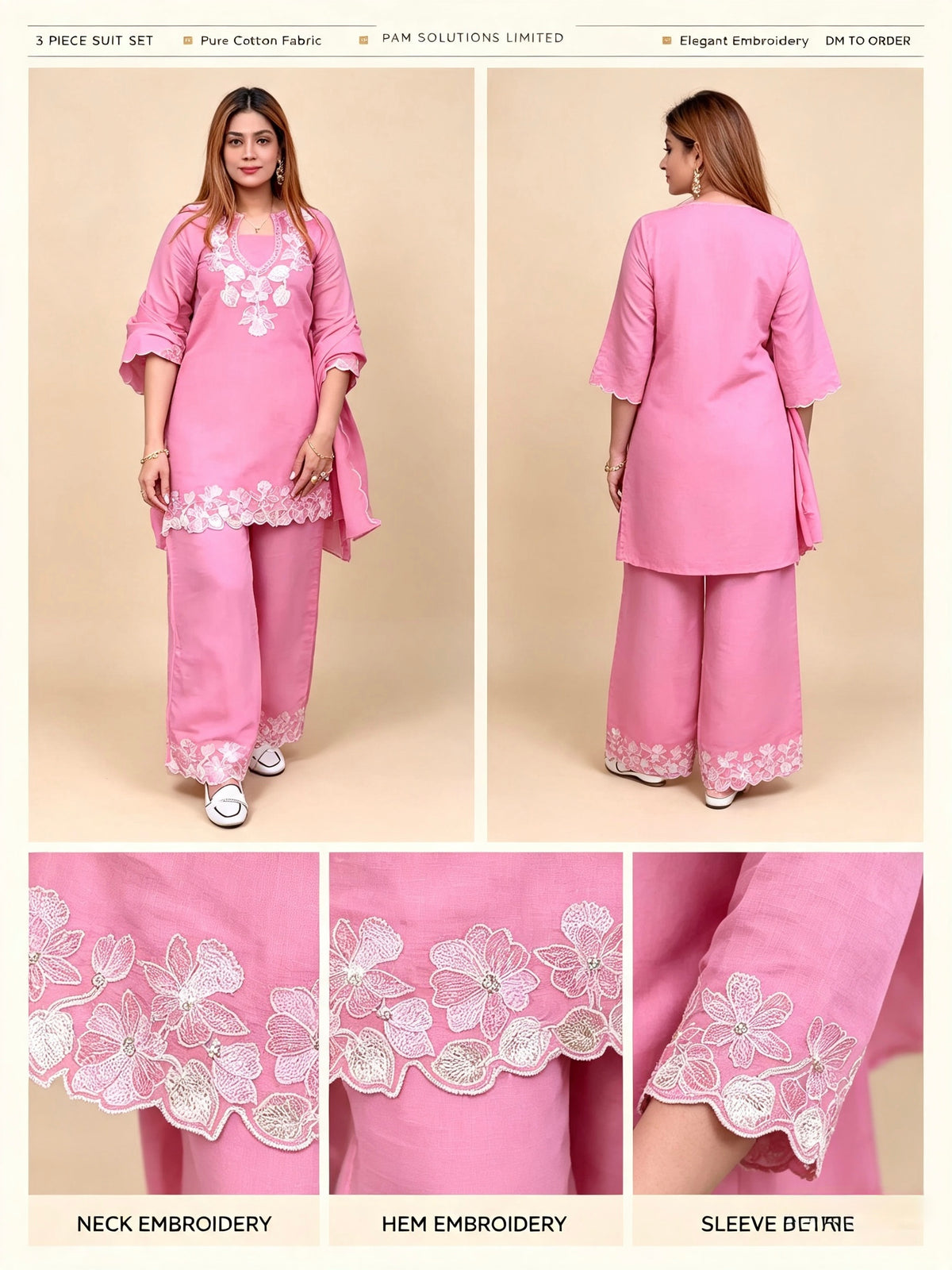 🌸 Pink Embroidered Suit Set — Pam Solutions Limited
