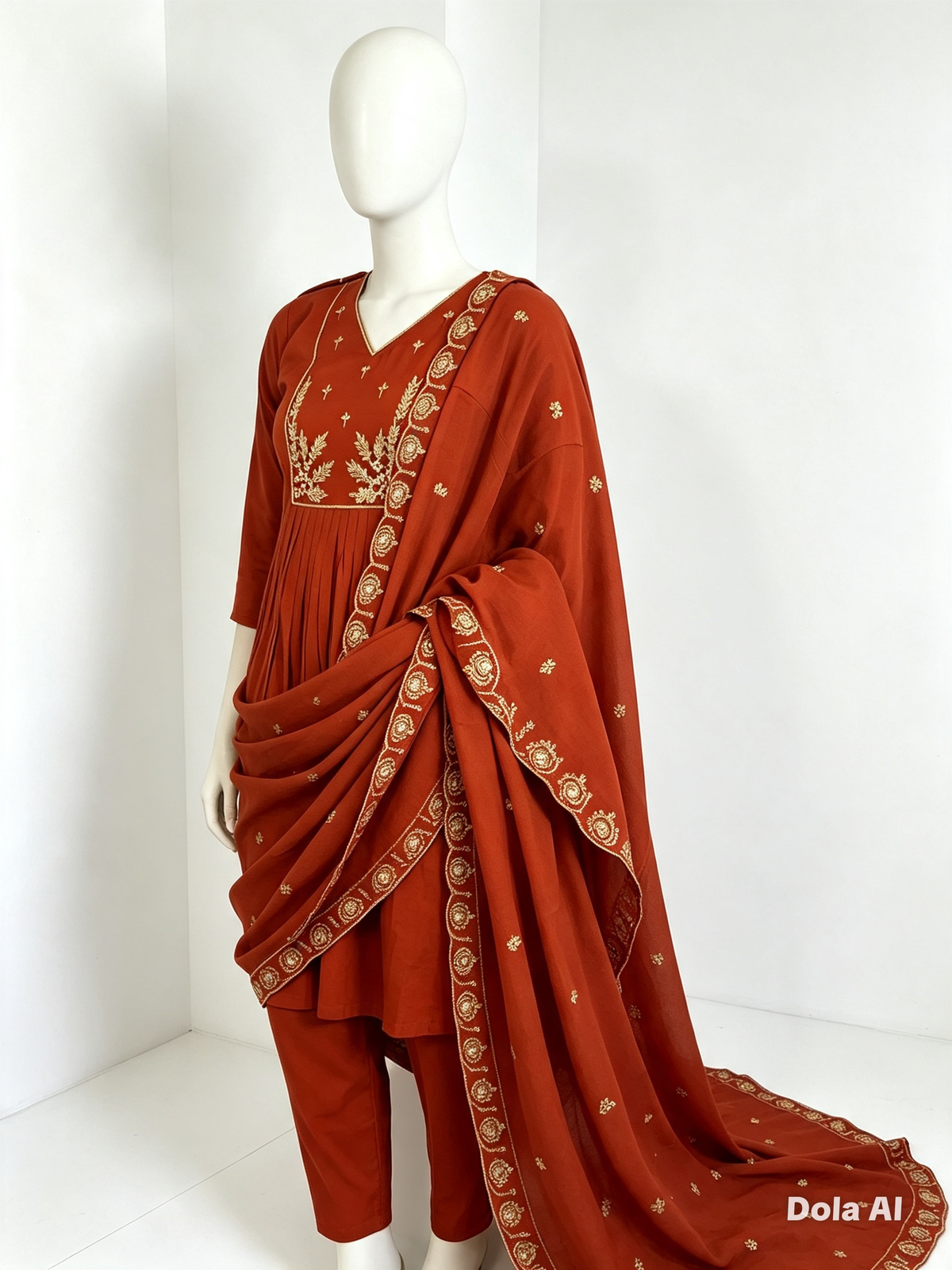 Rust Red Embroidered Punjabi Suit ❤️