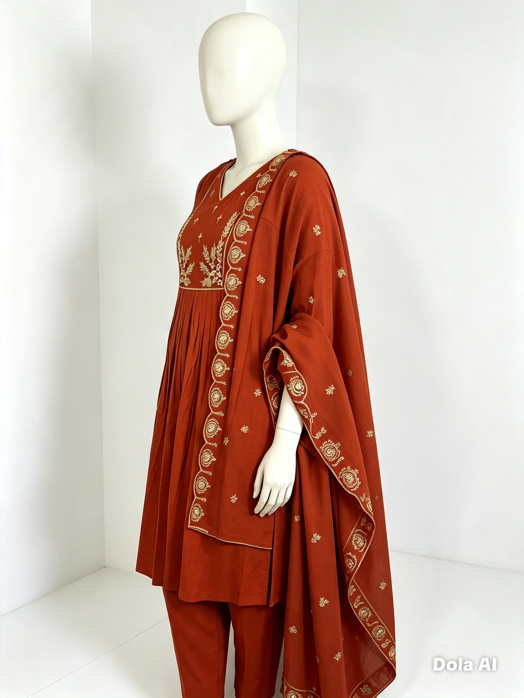 Rust Red Embroidered Punjabi Suit ❤️