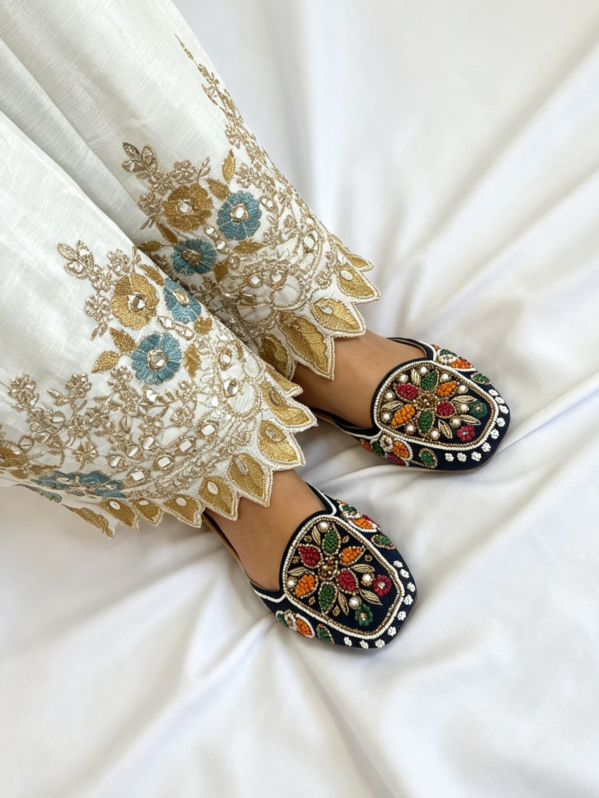 🖤 Black Multicolour Embroidered Punjabi Jutti — Product Description