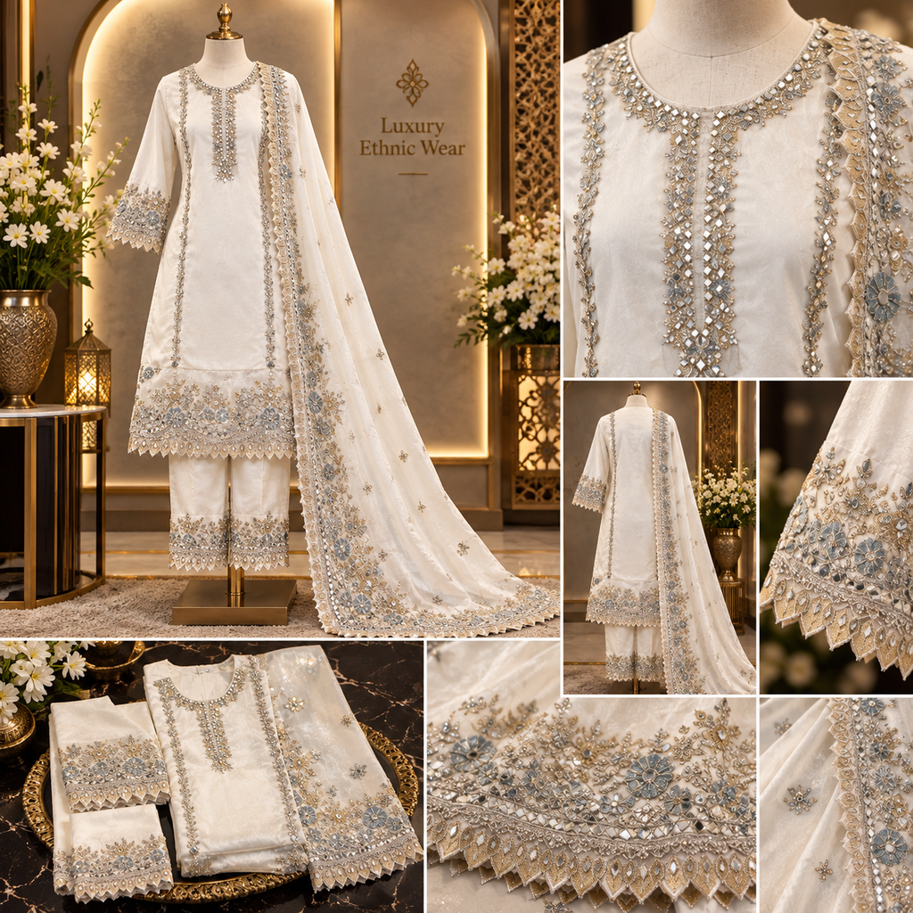 ✨ Ivory Gold Embroidered Luxury Suit