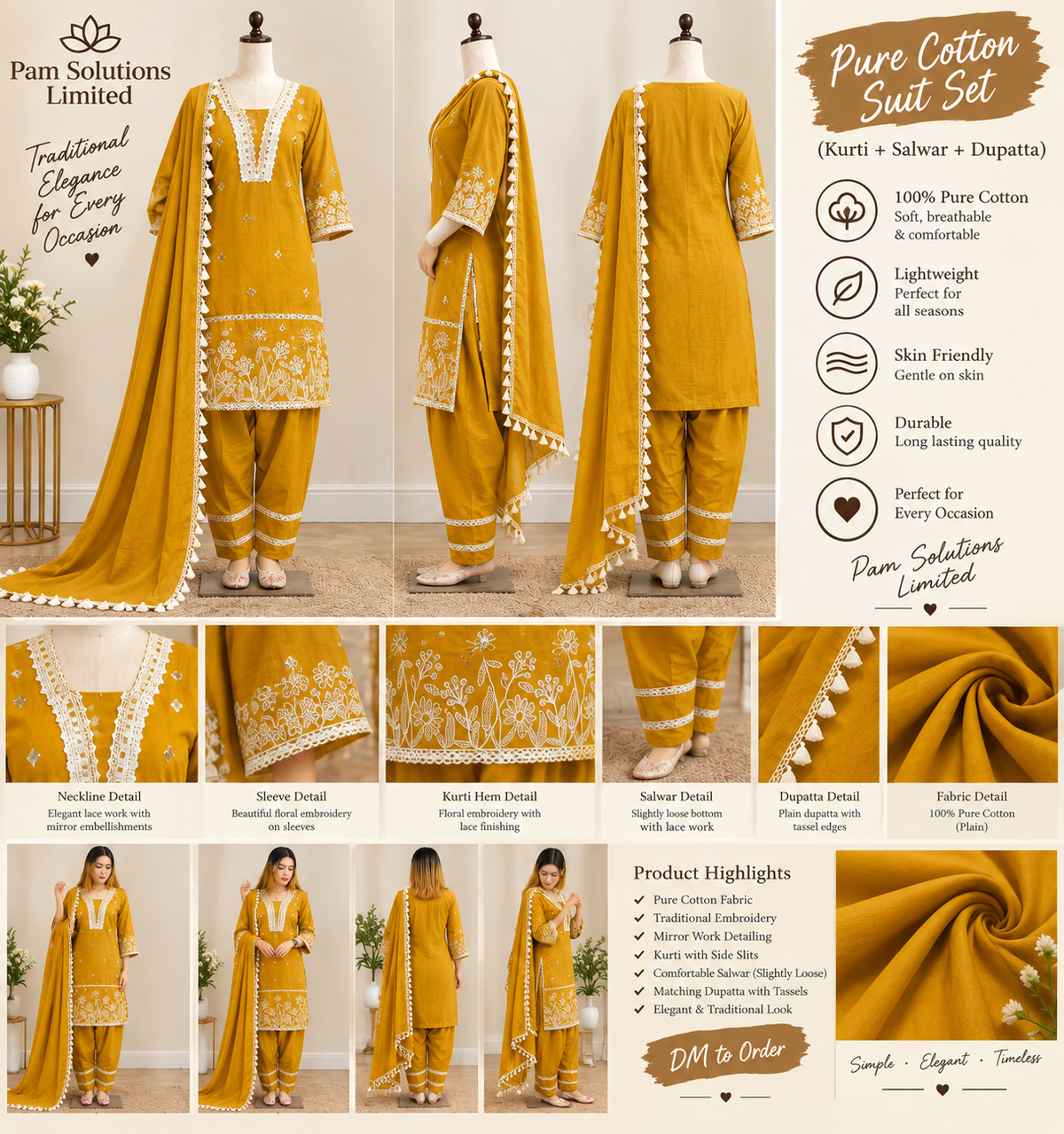 🌼 Mustard Pure Cotton Suit Set
