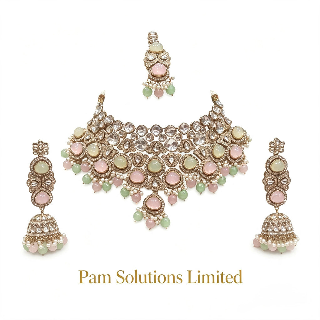💎 Pastel Pink & Mint Kundan Jewellery Set — Pam Solutions Limited