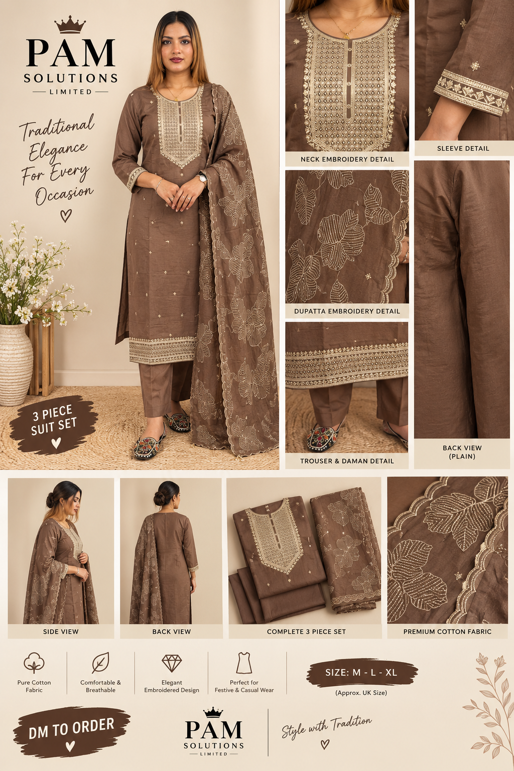 🤎 Mocha Brown Embroidered Punjabi Suit