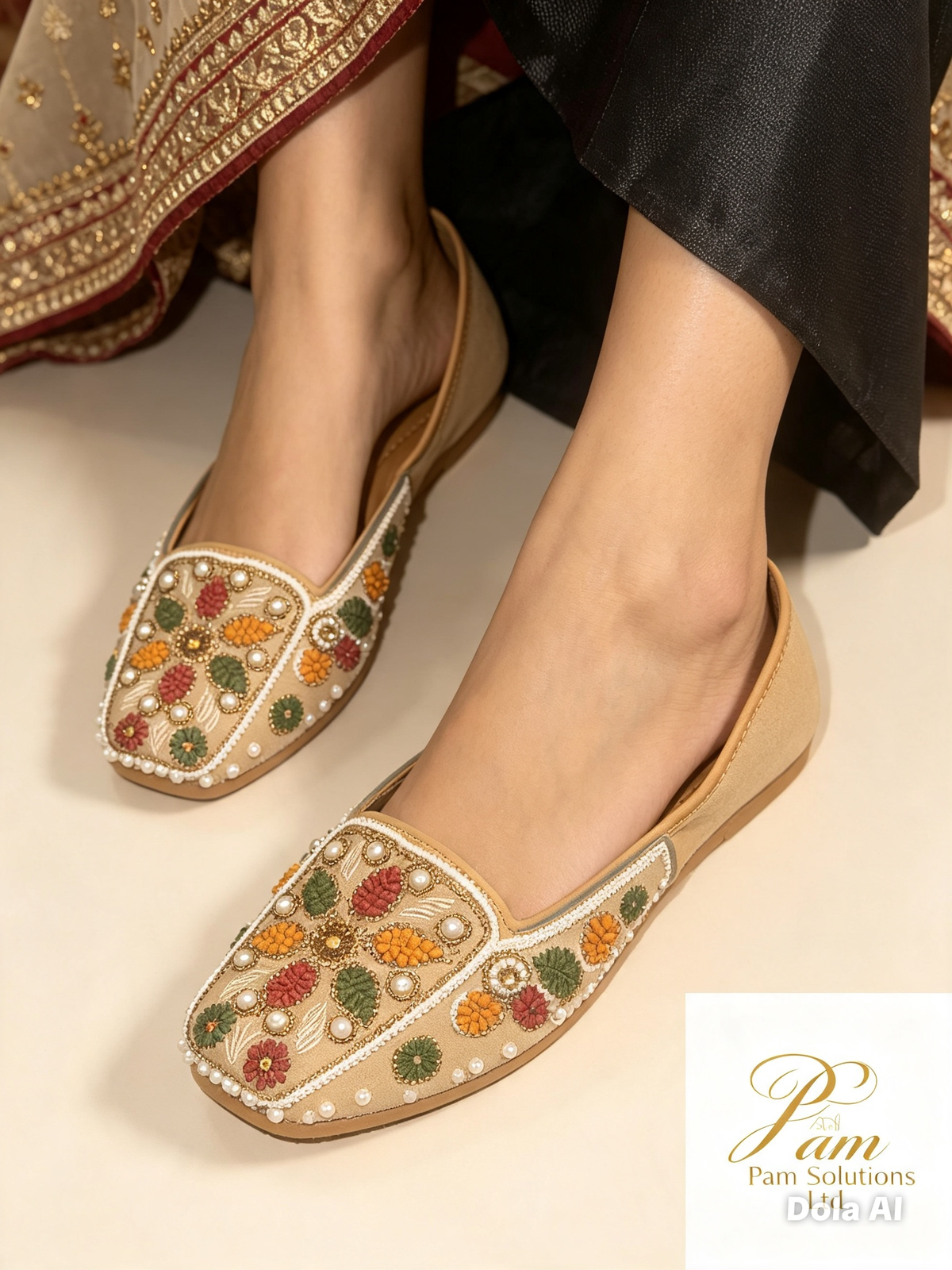 🤎 Beige Multicolour Embroidered Punjabi Jutti — Product Description