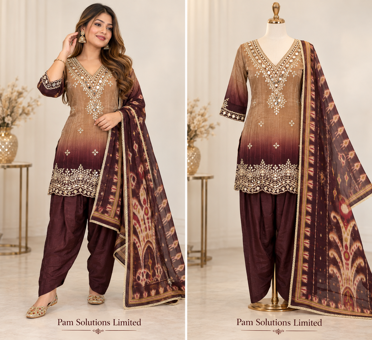 Elegant Brown & Burgundy Punjabi Suit Set