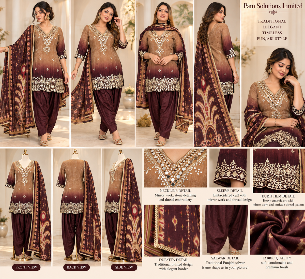 Elegant Brown & Burgundy Punjabi Suit Set