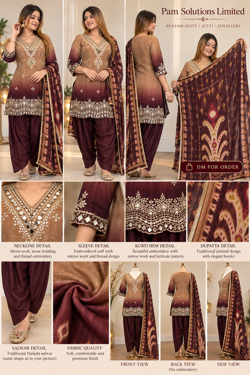 Elegant Brown & Burgundy Punjabi Suit Set