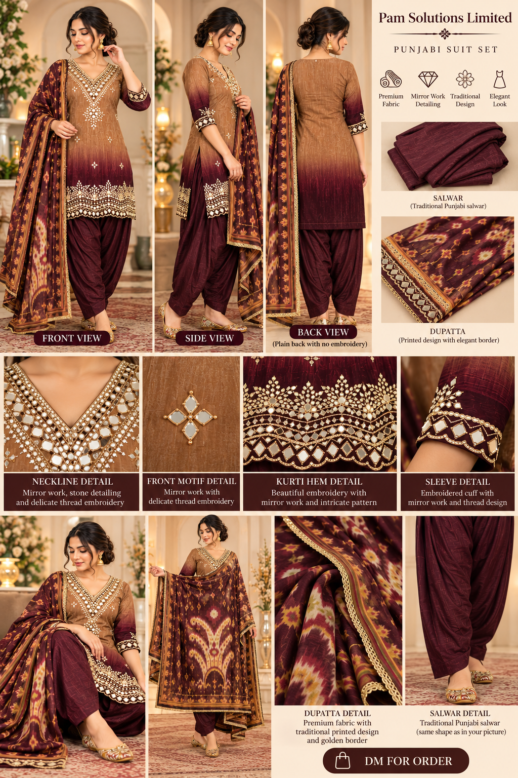Elegant Brown & Burgundy Punjabi Suit Set